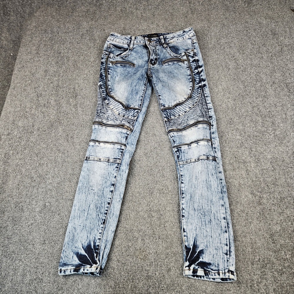 CJ Black Premium Jeans Men's 28x29.5 Acid Wash Moto Biker Zipper Skinny Flex